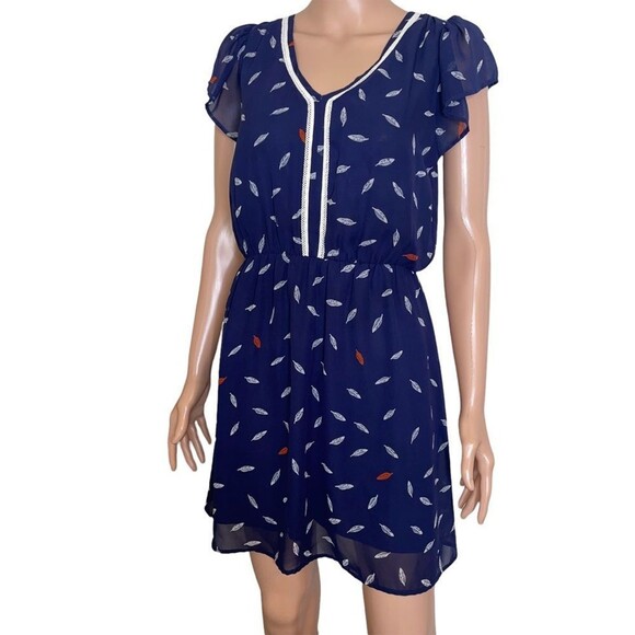 Maison Jules Dress Navy blue with white feathers red, white & blue SZ Sm - Picture 2 of 9